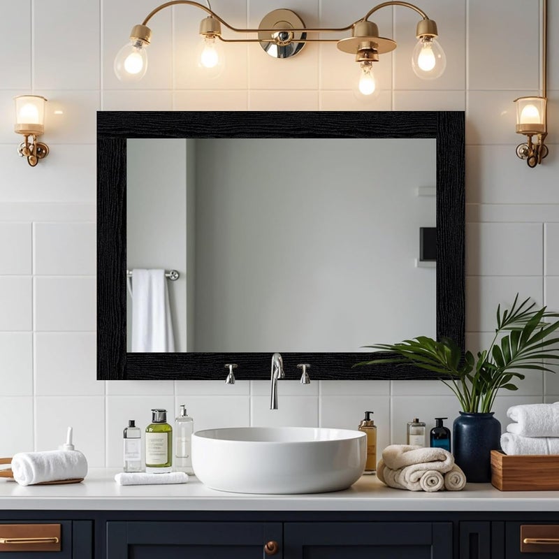 Alened 19FT Black Wood Grain Mirror Frame Border Peel and Stick Wallpaper, Removable Waterproof Bathroom Mirror Tape Sticker Trim, Wallpaper Self Adhesive Decor 2" x 236" - Image 3